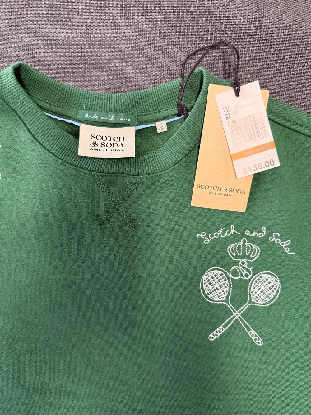 NWT Scotch & Soda Oversize Side Vent Sweatshirt Green Tennis US open 2025 Sz S
